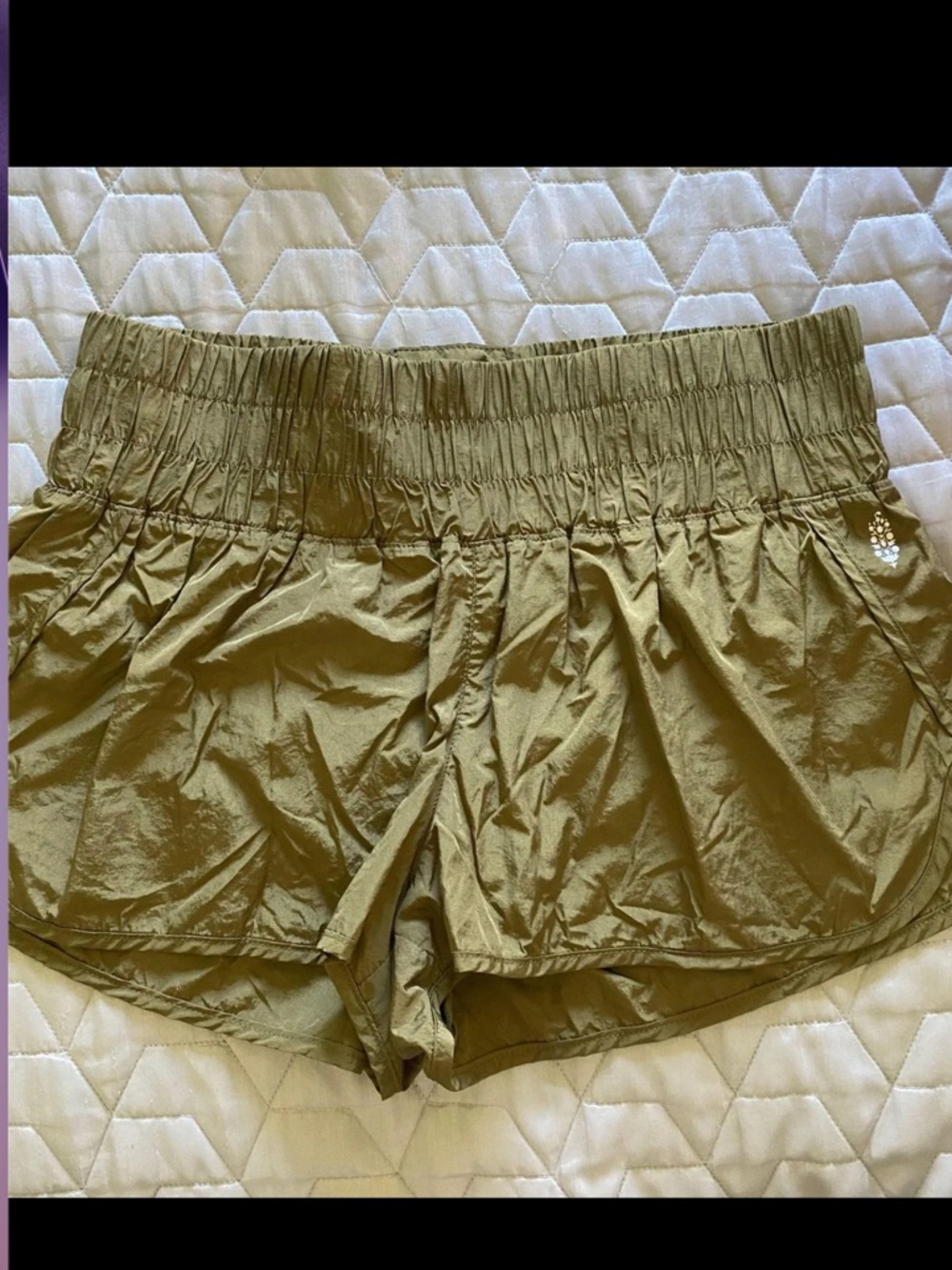 Free People Olive Athletic Smocked-Waist Shorts